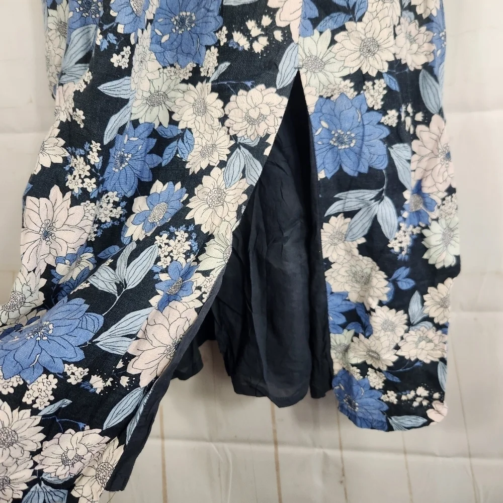 J.Crew 100% Linen Daydream Zinnia Floral Smocked Midi Dress Blue Medium